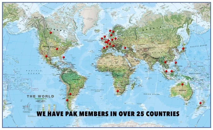 Pakayak members world map over 25 countries