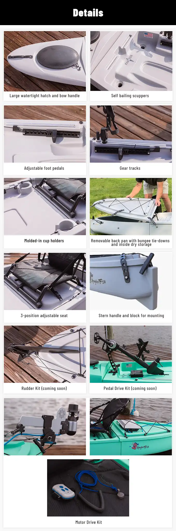 Pakayak anglerfish cockpit seat features
