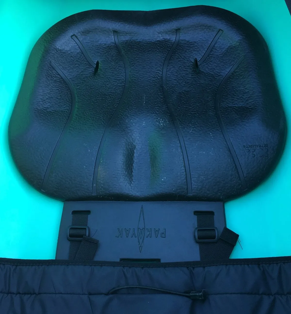 Pakayak foam seat installed in kayak cockpit